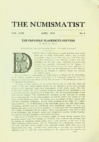 The Canadian Blacksmith Coppers, Howland, Wood, The Numismatist, vol. 22, 4 (April 1910)