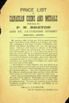 Price List of Canadian Coins and Medals for Sale by P.N. Breton, Breton, P.N. (1891)