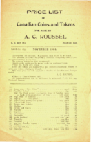 Price List of Canadian Coins and Tokens for Sale by A.C. Roussel, Roussel, A.C. (November 1904)
