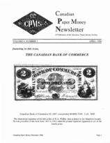 Canadian Paper Money Newsletter, Vol. 04, 1 (April 1996)