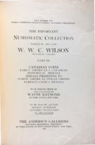 The Important Numismatic Collection Formed by the Late W.W.C. Wilson – Part III, sale no. 2197, Raymond, Wayte, Anderson Galleries (November 19, 1927)