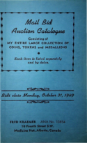 Mail Bid Auction Catalogue Consisting of my Entire Large Collection of Coins, Tokens and Medallions, Kraemer, Fred (1949)