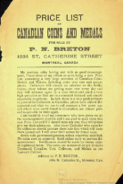 Price List of Canadian Coins and Medals for Sale by P.N. Breton, Breton, P.N. (1891)