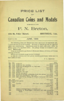 Price List of Canadian Coins and Medals for Sale by P.N. Breton, Breton, P.N. (June 1902)