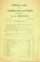 Price List of Canadian Coins and Tokens for Sale by A.C. Roussel, Roussel, A.C. (November 1904)