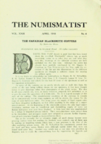 The Canadian Blacksmith Coppers, Howland, Wood, The Numismatist, vol. 22, 4 (April 1910)