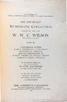 The Important Numismatic Collection Formed by the late W.W.C. Wilson – Part III, sale no. 2197, Raymond, Wayte, The Anderson Galleries (November 19, 1927)